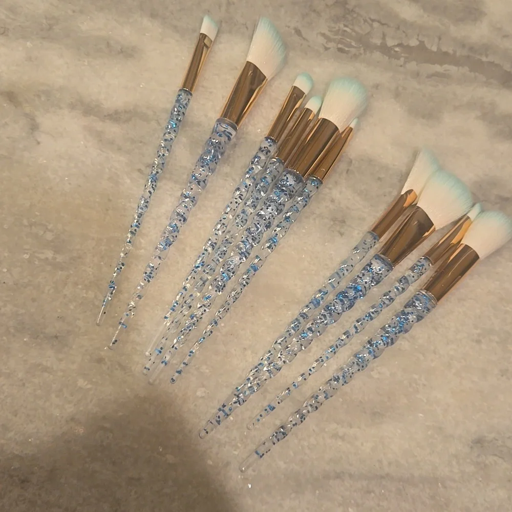 Sparkling Makeup Brush Set with Blue Handles